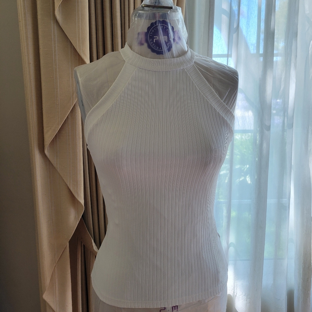 Bebe White Ribbed Fitted Tank Top - Picture 3 of 6